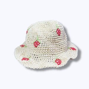 Madden Girl Straw Crochet Bucket Hat Strawberry Cottagecore Summer Cute
